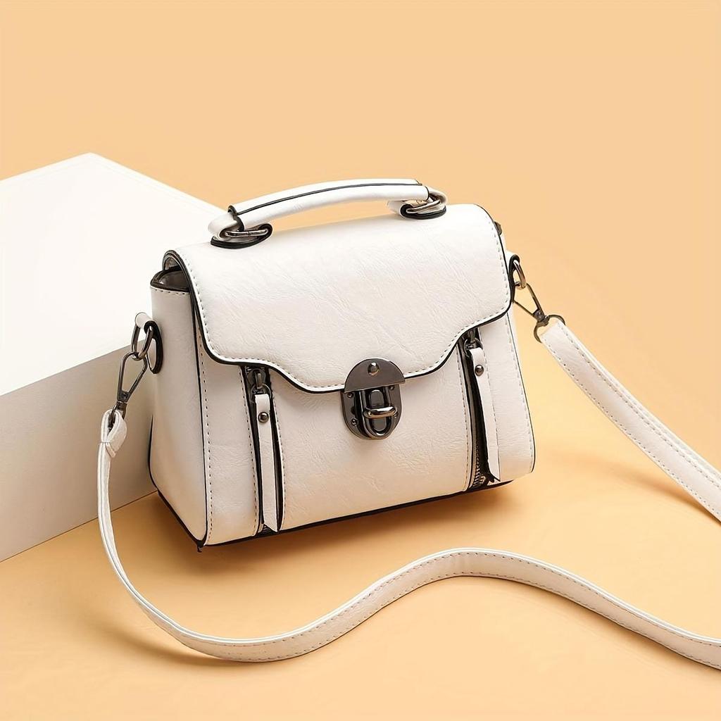 Trendy Flap Square Handbag, Buckle Decor Crossbody Bag, Women's Vintage Faux Leather Purse