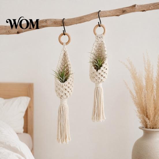 Eleganter Hängepflanzenhalter, geflochtener Hängekorb, Boho Pflanzenhänger mit Quasten, ohne Bohren geknüpfter Baumwollseil für Zimmerpflanzen