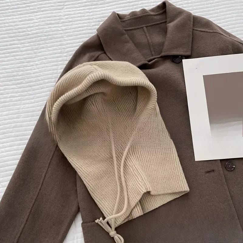 

Трендовая балаклава, французская шапка для девочек, милая вязаная шапка однотонного цвета, воротник, худи цельного кроя, теплая шапка, зима One Size хаки