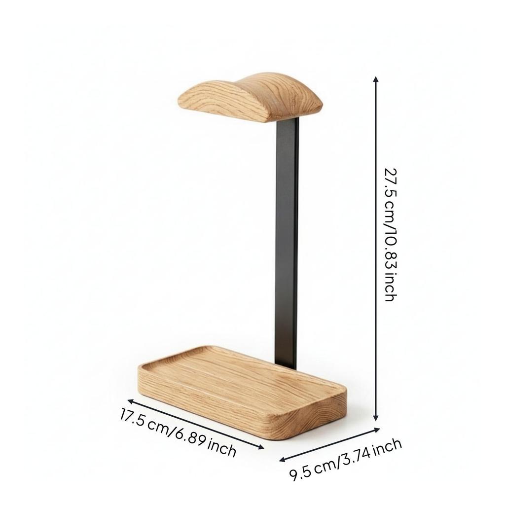 Desktop Headphone Stand Aluminum Alloy Wood Curved Top Headset Holder
