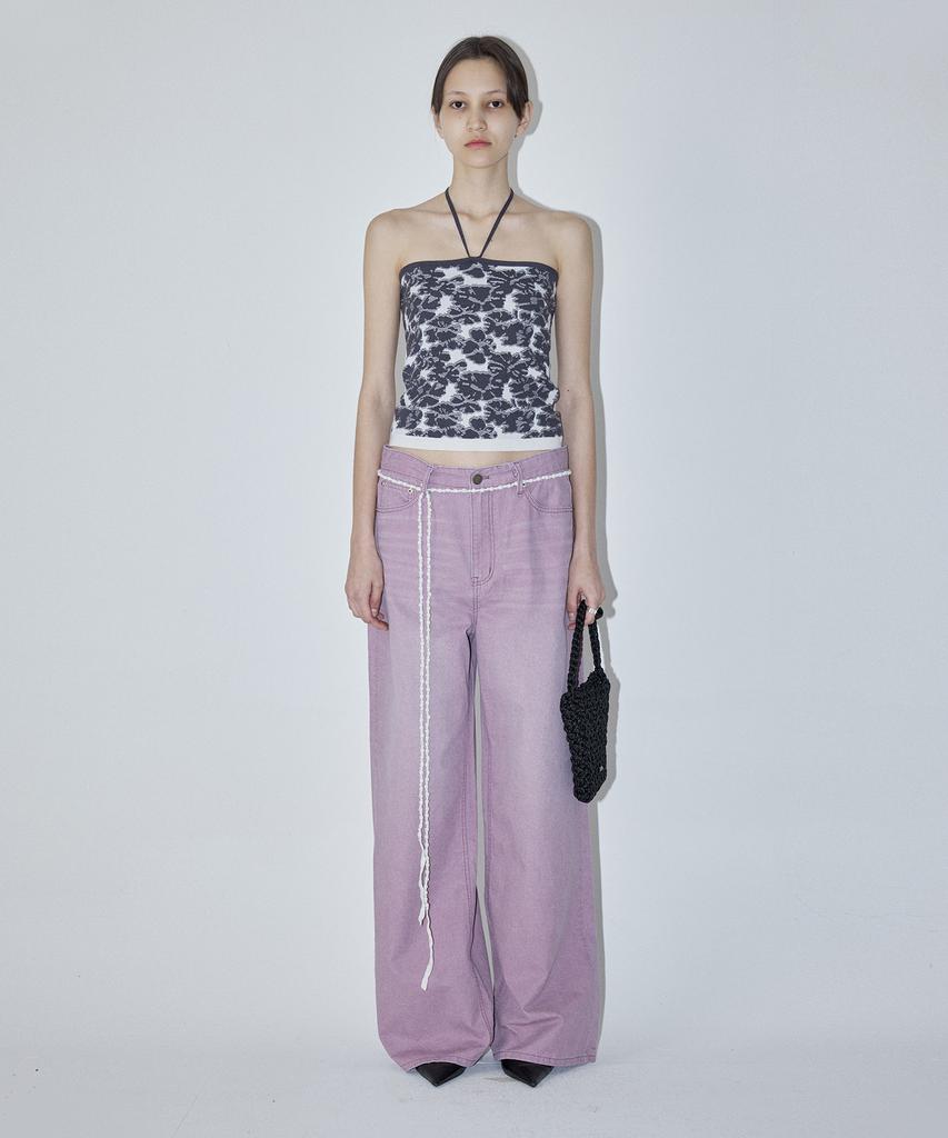 Enor Drawstring Pigment Washing Denim Pants - Lavender