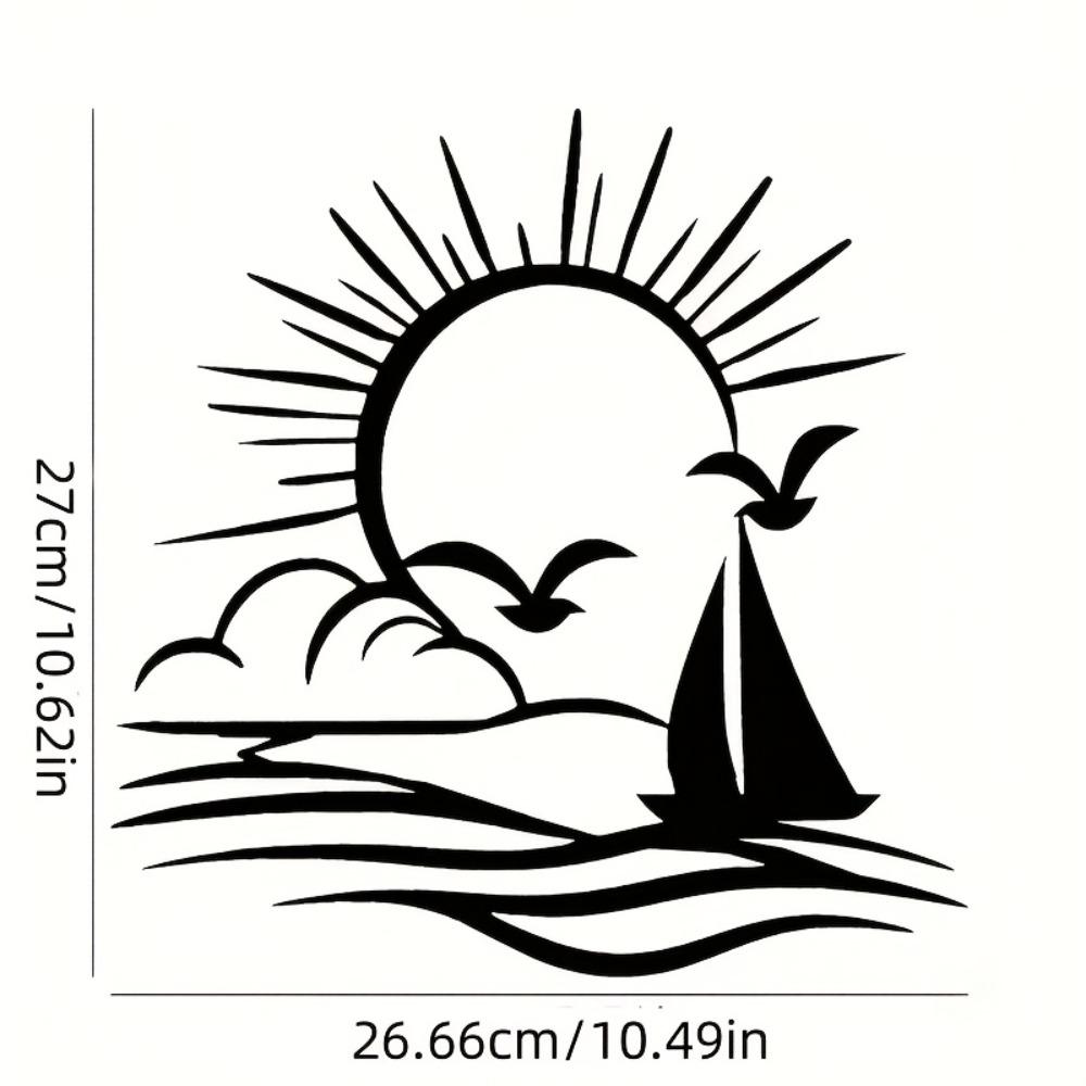 

1pc Vintage Sailboat Metal Wall Art, Seagulls Sunset Seascape, Minimalist Home Office Patio Decor, Nautical Gift for Mother Father Valentine чорний
