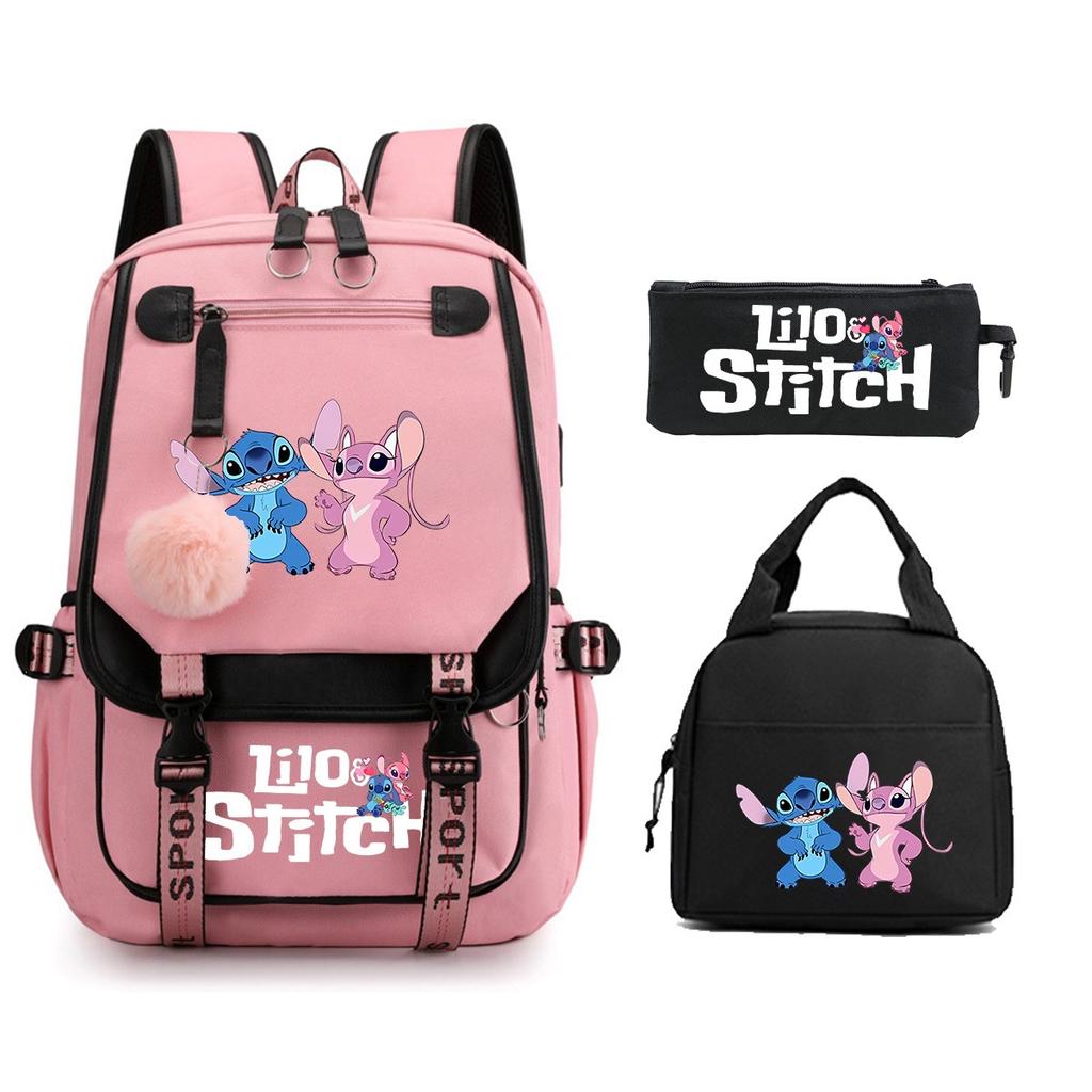 Stitch Cartoon Print School Backpack Lunch Bag Pencil Case Set for Kids Students Lilo & Stitch Shoulder Bag