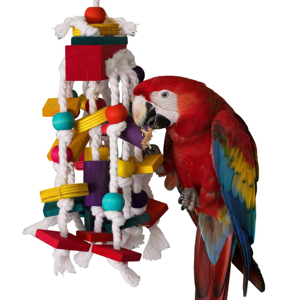 Multicolored Natural Wooden Blocks Chewing Toys Parrot Cage Bite Toy for Large Medium Macaws African Greys Cockatoos