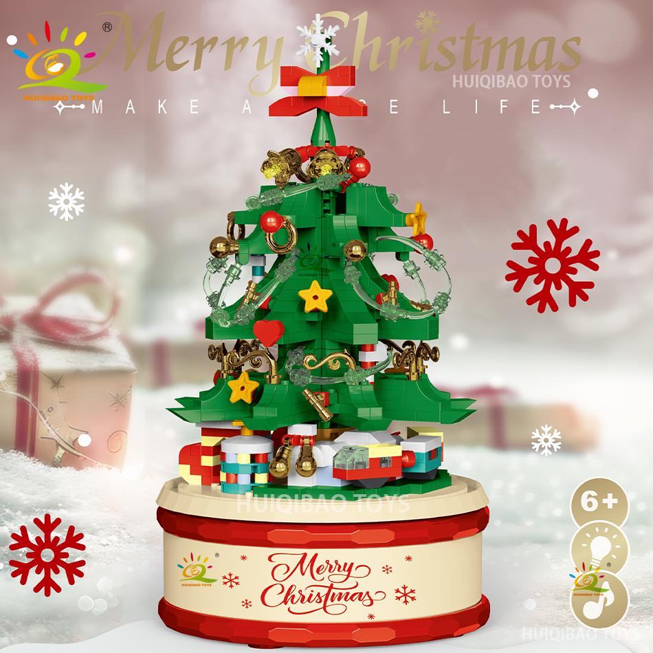 Non-Toxic Children Christmas Tree Santa Claus Mini Music Box Model Micro Bricks Building Block Diy Bricks Toys For Adult Gift