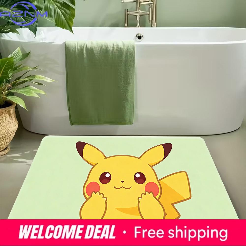Cute Pokemon Pikachu Cartoon Print Doormat Anti-slip Absorbent Floor Mat for Home Entrance Bedroom Living Room Decor