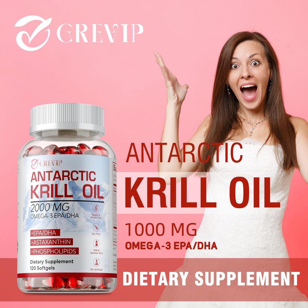 Antarctic Krill Oil Softgels - 2000 Mg with Omega-3s EPA, DHA, Astaxanthin and Phospholipids - for Brain, Heart, Joints, Skin and Immune Support