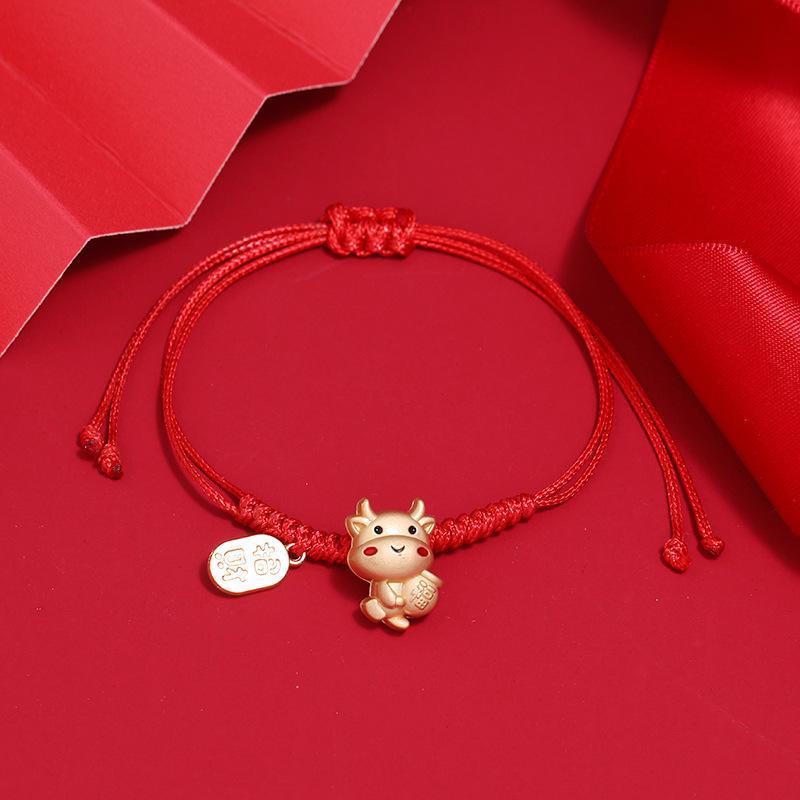 Hand-woven Natal Year Red Rope Lucky Cow Bracelet Female Lucky Calf Zodiac Hand Rope Versatile Retro Couple Jewelry