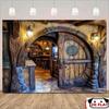 2D plane, 2D plane banner, single banner, medieval tavern wooden door backside
