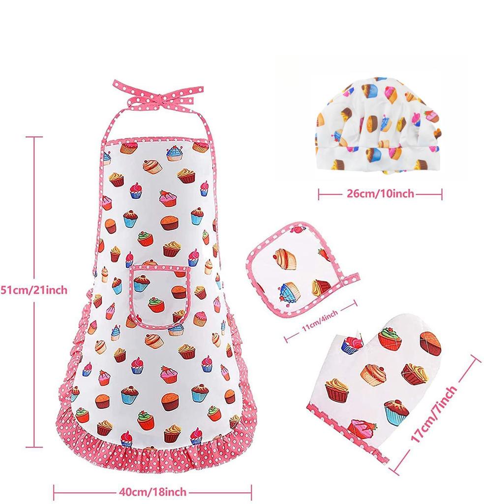 Kids Cooking and Baking Set Baking Kit Apron Dress up Chef Costume Kids Aprons for Girls Toddler Chef Hat for Little Girls