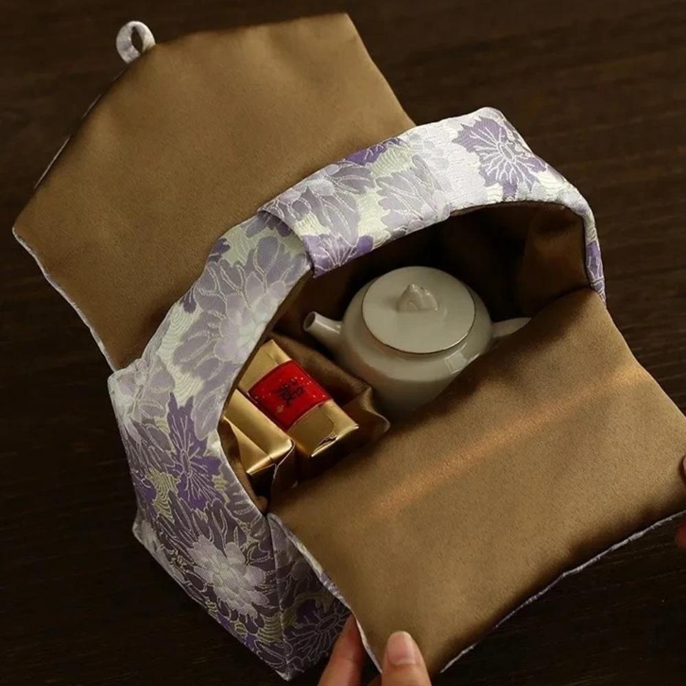 Portable Travel Tea Set Storage Handbag Bamboo Flower Embroidered Tea Cloth Bag Multifunctional Tea Set Storage Bag