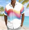 Summer Casual Short-sleeve Shirt, Stylish Gradient Wave Design for Beach Wear.