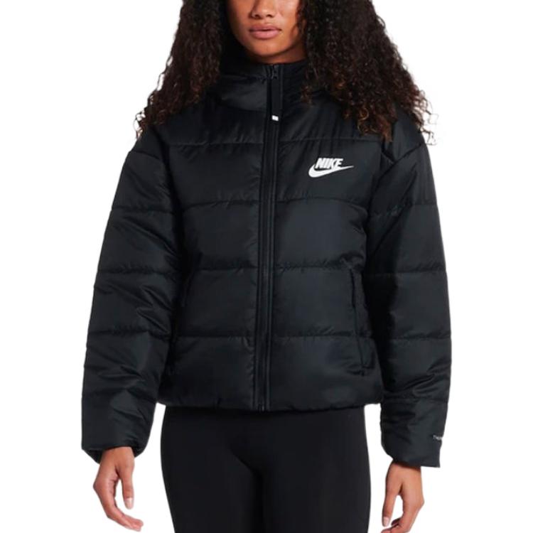 Nike Solid Color Print Logo Zip-Up Hooded Jacket Women Outerwear Black DJ6995-010