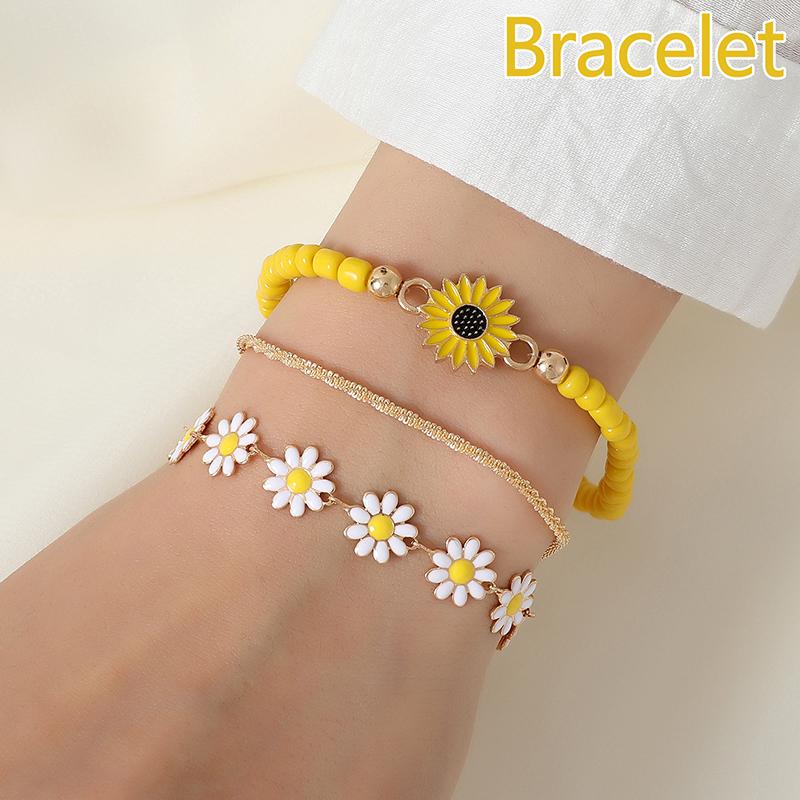 

3 шт. милый кулон в виде цветка маргаритки браслет на щиколотку набор для женщин богемный бисерный подсолнух штабелируемый ручная цепочка ювелирные изделия аксессуары Bracelet