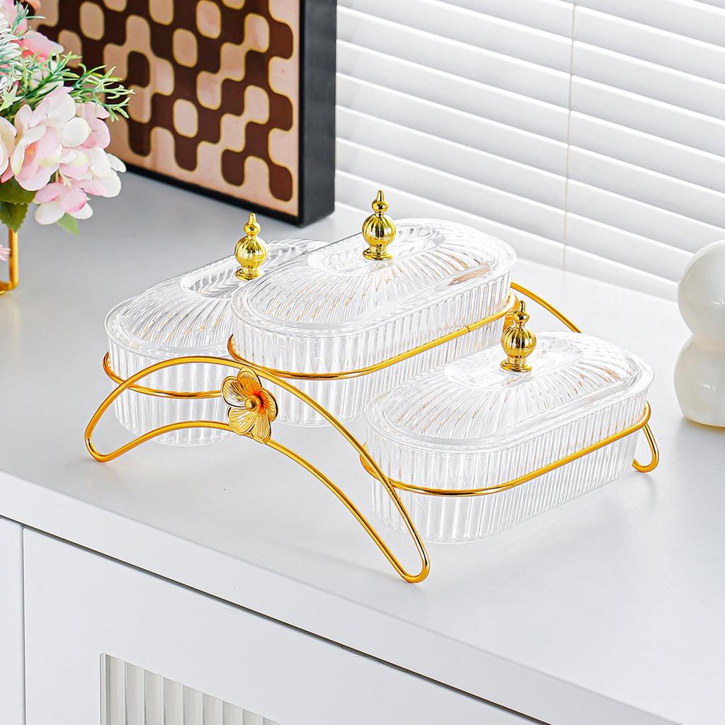Elegant Iron Art Snack Dish with Compartments: Luxurious Fruit Plate for Home or Hotel
