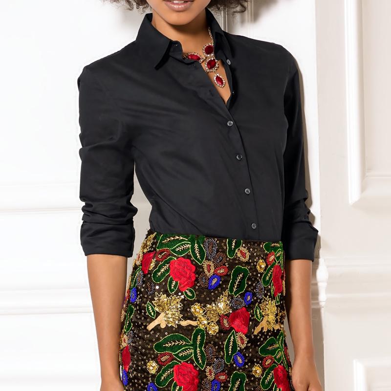 Fashion Long Sleeve Slim-fit Shirts Solid Color Lapel Cotton Women Clothes Blouses Solid Color S-XXL