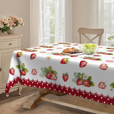 Cartoon Strawberry Round Dining Table Cloth, Strawberry Flower Waterproof And Oil-Proof Tablecloth, Restaurant Coffee Table Rectangular Tablecloth