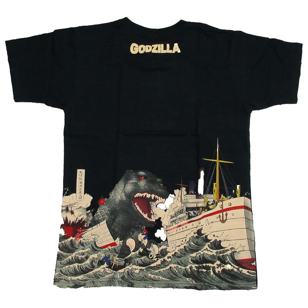 Godzilla Ukiyo-e Series T-Shirt (Giant Monster Appearing in the Ocean) (XL)