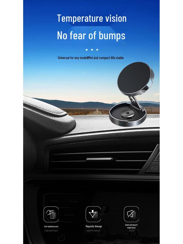 360° Foldable Car Magnetic Phone Holder - Strong Metal Mount for Navigation