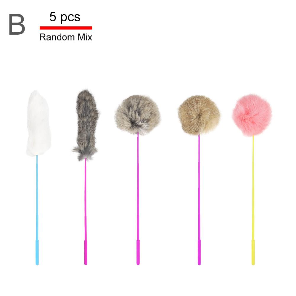 

5pcs Random Feather Plush Ball Cat Teaser Stick Short Teasing Rod Cats Pet Toys Kitten Playing Scratch