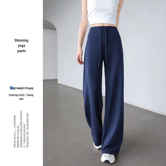 Women s Drapey Wide-Leg Pants: Spring/Autumn Casual Slimming Sweatpants, Japanese & Korean Style Yoga Sports Pants XL темно-синий
