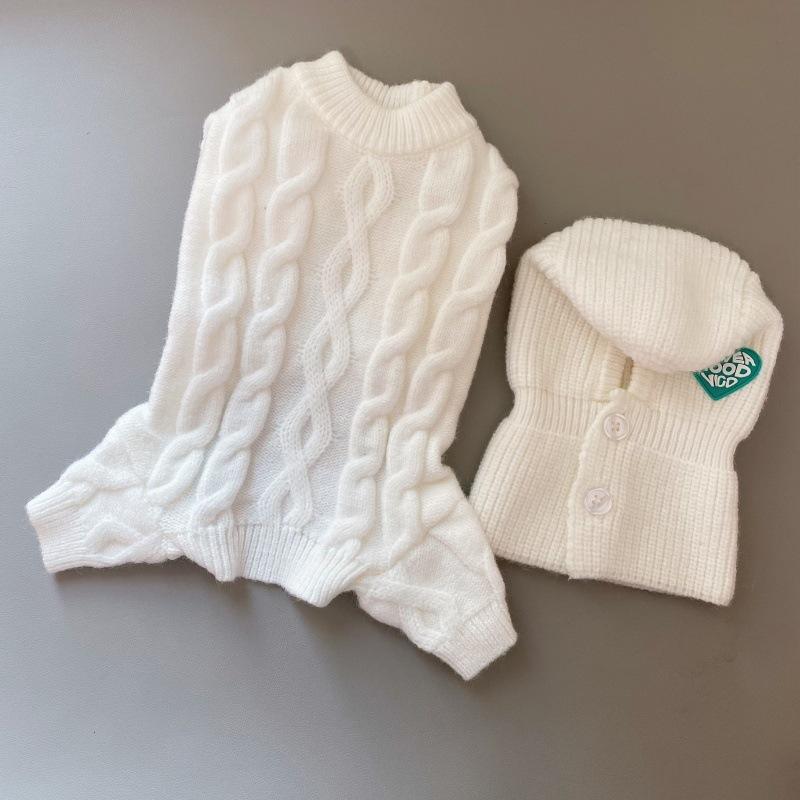 Autumn Winter Pet Accessories Four-Legged Knitted Warm Sweater Hat Set Modern for Dogs Cats for Schnauzers Bichons New Year s (White,Xs) белый