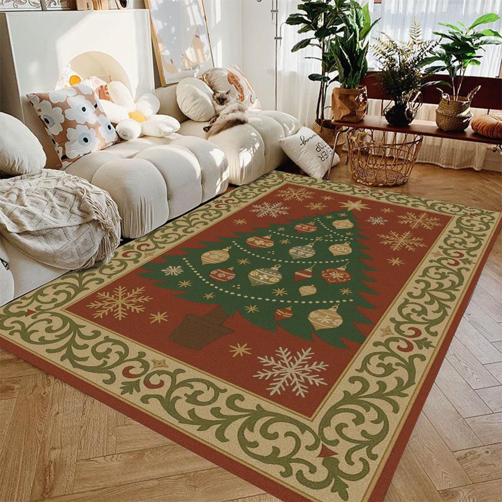 Christmas Tree Santa Claus Carpet Living Room Sofa Bedroom Study Room Entrance Door Mat Non-slip Cartoon Holiday Festival Decor