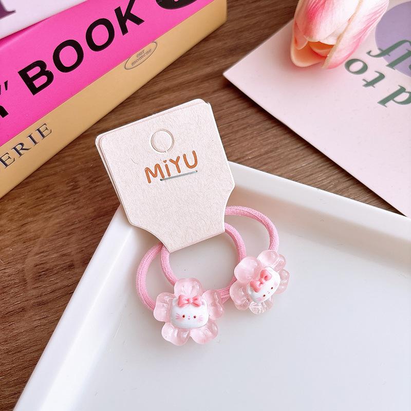1 Pair Kid Hair Band Cute Sweet Floral Heart Bear Crystal Hair Rope for Baby Girl Little Girl Hair Accessories