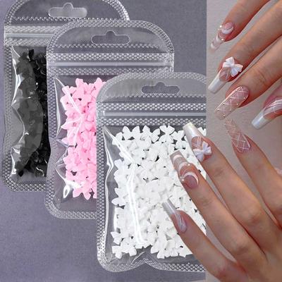 50/100 pezzi Rosa Bianco Kawaii Fiocco Ciondolo per Unghie 3D Resina Fiocco Flatback Gemme per Unghie 8*10mm Strass Gioielli per Nail Art #Papillon