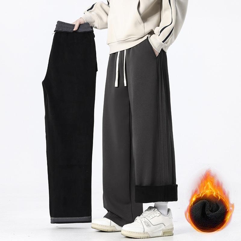 Men Casual Thick Fleece Youth Casual Baggy Fit Wide Leg Pants Men's Straight Leg Trousers Sports Pants