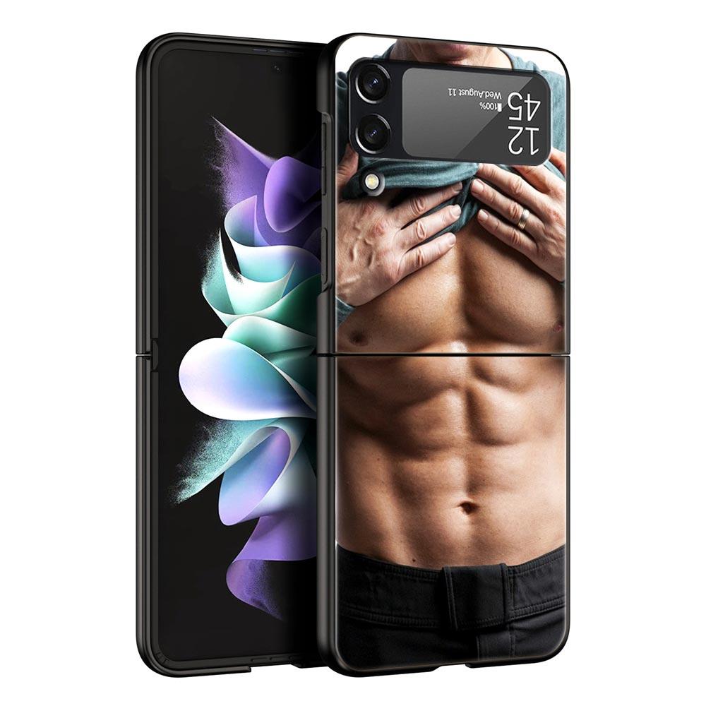 Hard PC Phone Case For Samsung Galaxy Z Flip 7 6 5 4 Black Cover For Galaxy Z Flip 3 Foldable Shockproof Male Abdominal Muscle