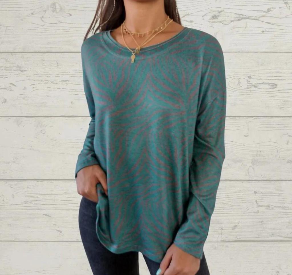 Spot 2025 European and American Autumn Women's Printed Crew Neck Long Sleeve Top