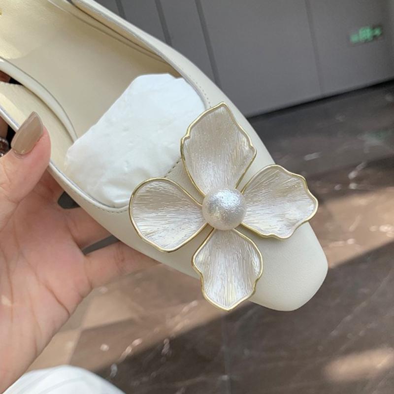 Fashion Elegant String Bead Flower Decoration Brand High Heels Women Sexy Pointy Toe Slingback Designer Shoe Fashion Wedding Bridal Shoe
