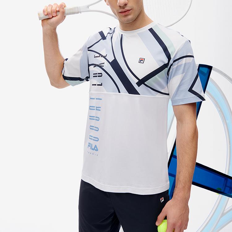 Fila Athletics Logo Letter Splicing Tennis Sports Casual Knitted Breathable Sweat-Absorbing Round Neck Short Sleeve T-Shirt Men Tops A11M223109FZA