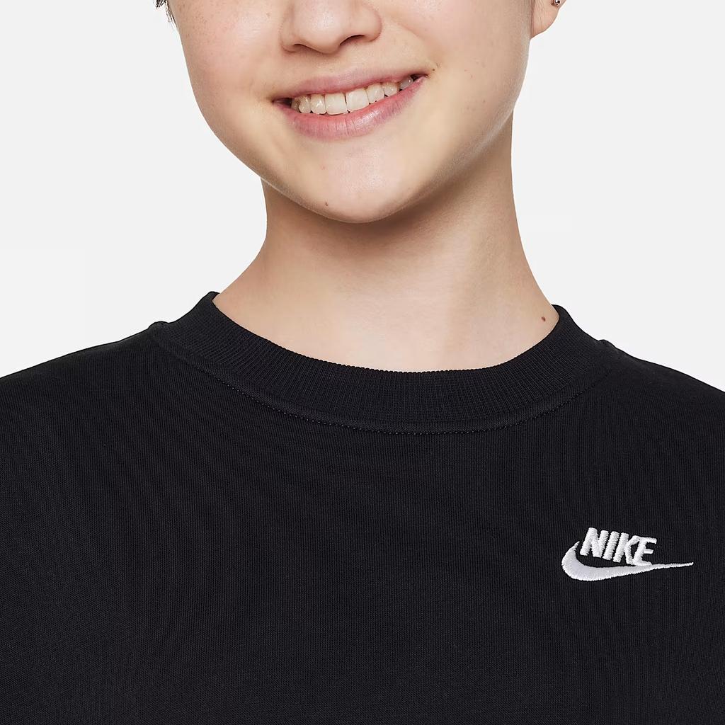 Nike Sportswear Club Fleece Embroidered Loose Sweatshirt Kids Tops Black FD2923-010