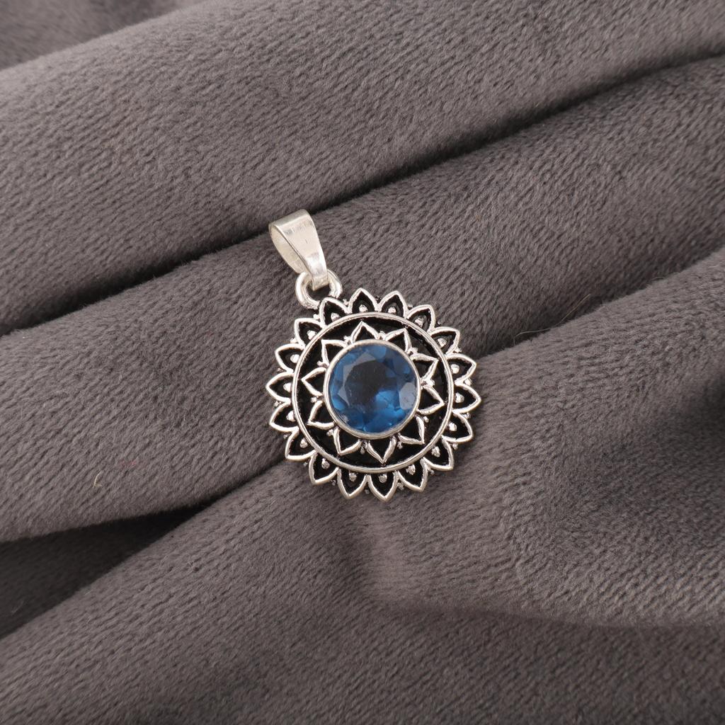 London Blue Topaz Gemstone Jewelry, 925 Solid Sterling Silver Pendant, Handmade Bohemian Pendant For Gift