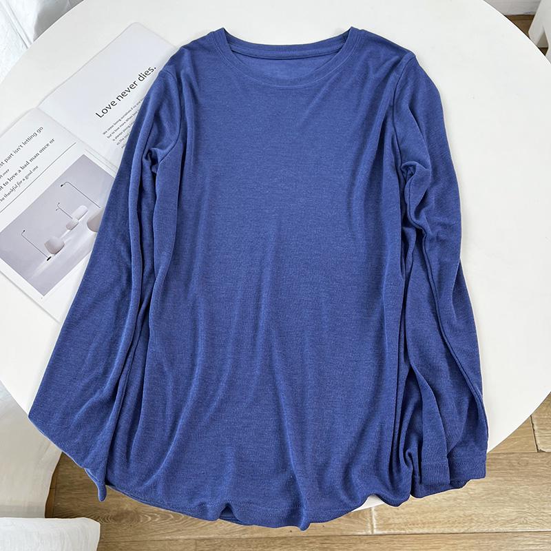 Women's Lightweight Breathable Long-Sleeve Sunscreen T-Shirt - Thin, Loose, Solid Color, Round Neck, Casual Bottoming Blouse with Mask