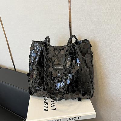 2025 Autumn and Winter Popular Underarm Bag Korean Version Niche Design Large Sequined Tote Bag Foreign Versatile Single Shoulder Oblique Span Bag