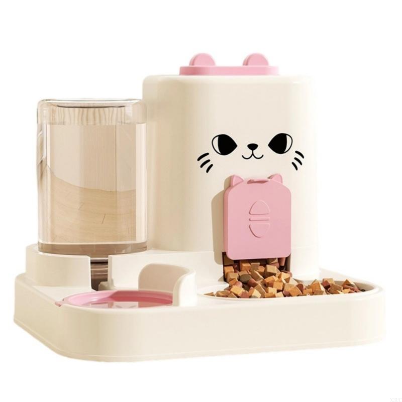 

Cats Dog Feeding Station Automatic Water Fountains Double Dish Spill Proof Design X3UC розовый