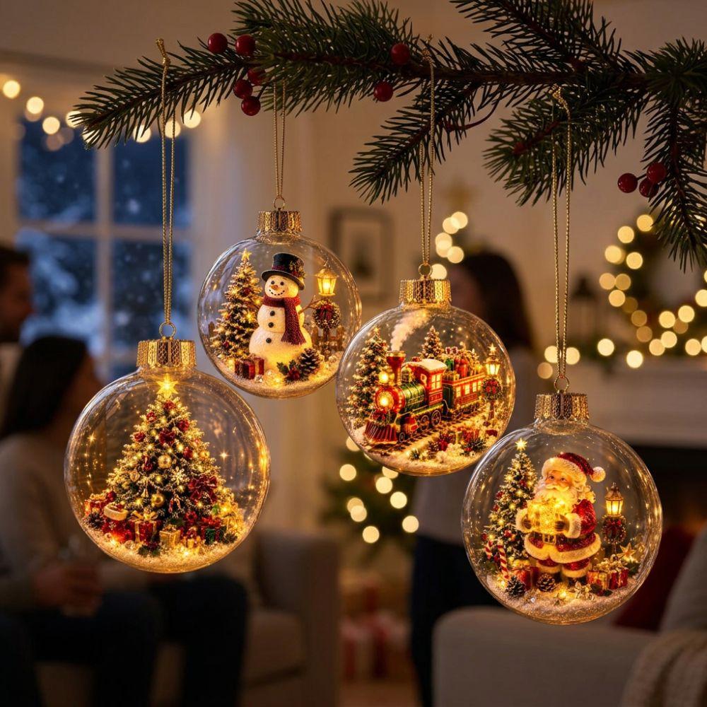 Transparent Lighted Christmas Ball Ornament Acrylic LED Lighted Clear Christmas Bauble Ornament Plastic Exquisite