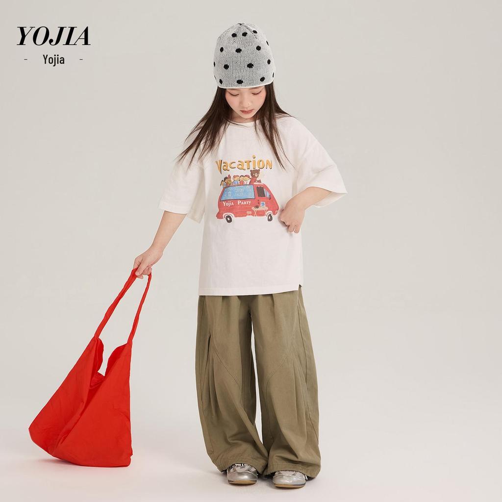 YOJIA Girls' Pure Cotton Short-Sleeve T-Shirt, New Korean Style, Lightweight Spring/Summer 2026 Top