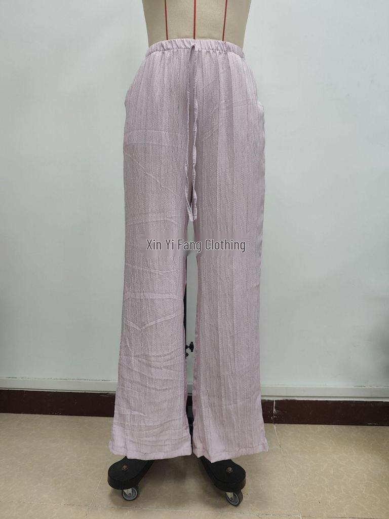 2026 Summer Women's Casual Wide-Leg Pants with Knot Waist and Slanted Pockets