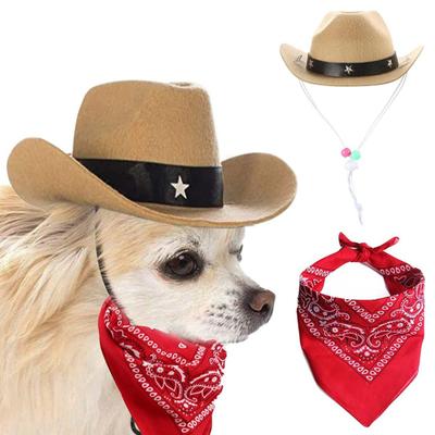 Western-Cowboy-Hundekostüm, Mütze, Schal, Set, atmungsaktiv, verstellbare Schnalle, angenehm zu tragen, stilvolle, lustige Hundekostüme für kleine, mittelgroße und große Hunde und Haustiere