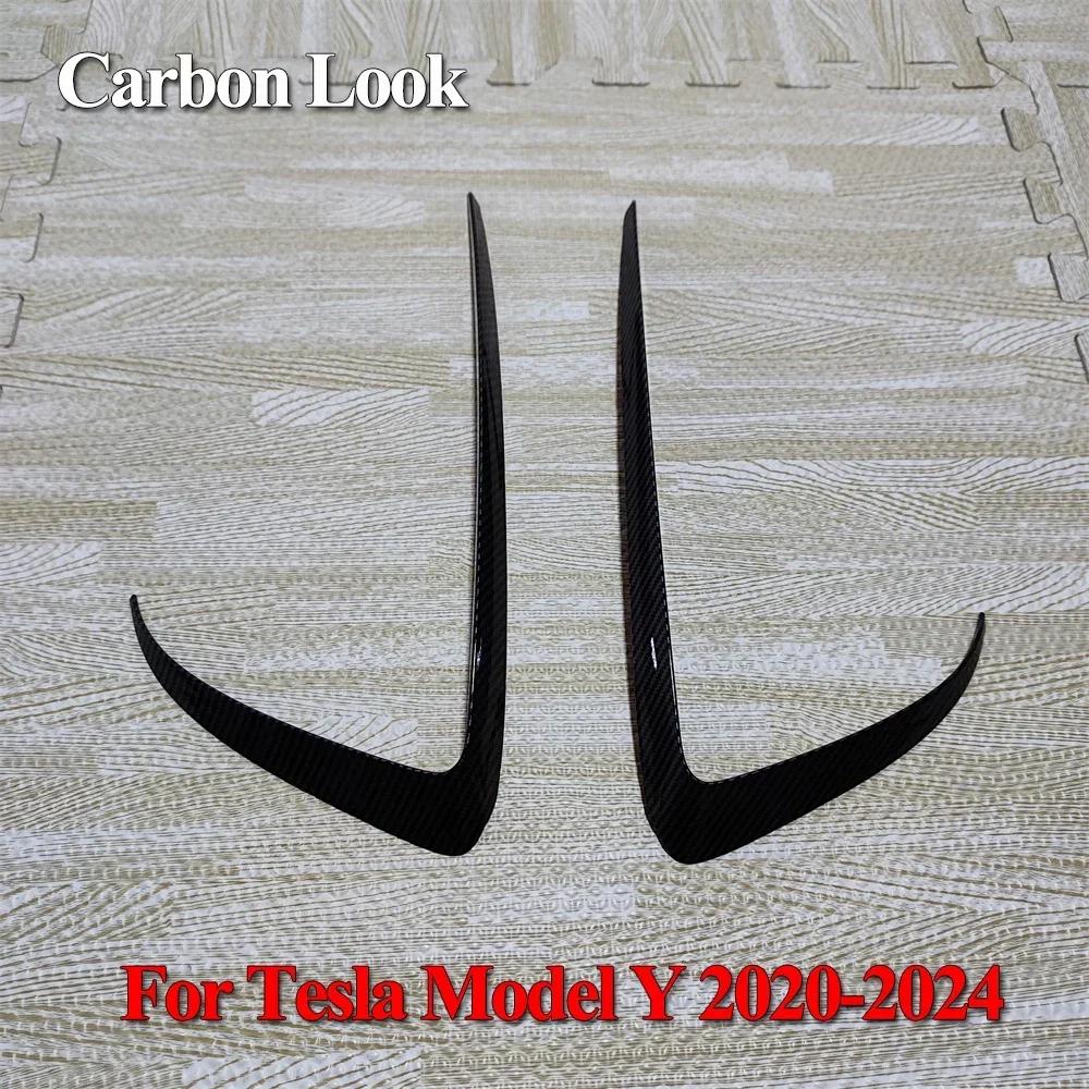 2Pcs Car Front Fog Light Cover For Tesla Model 3 Y 2017-2024 Lamps Blade Trim Spoiler Wind Knife Bumper Gloss Black ABS Tuning