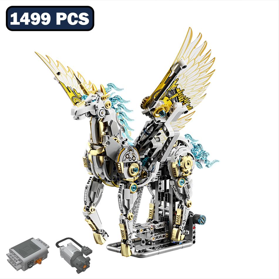 1499 PCS Mechanical Winged Unicorn Model Building Blocks with Motor LED Mythical Pegasus Alicorn Animal Bricks Toys Kids Gifts