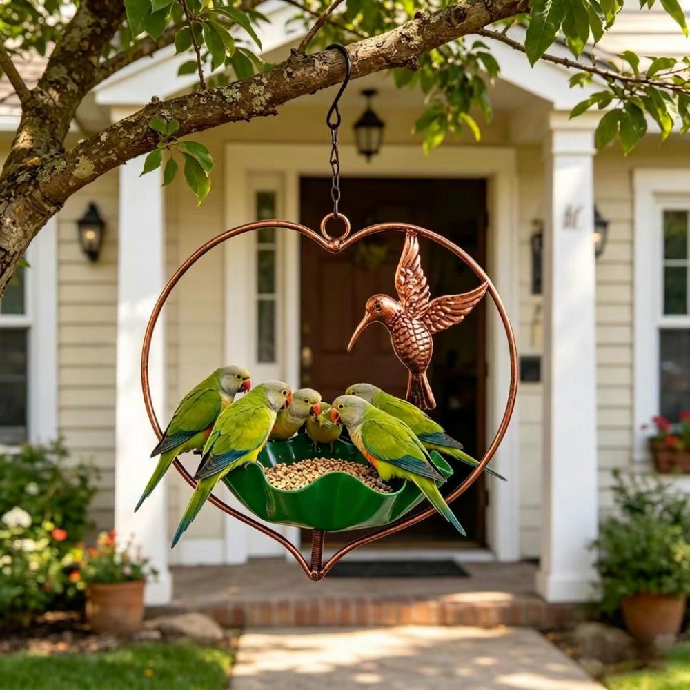 Wide-Mouth Heart Shape Bird Feeder Iron Art Retro Bird Bath Flower Bird Water Feeder Courtyard