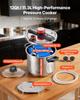 Pressure Cooker, 11.3L Pressure Cooker Stainless Steel, Pressures Canner with Steaming Rack, Tempered Glass Lid, Three Pressures Settings for Meat,