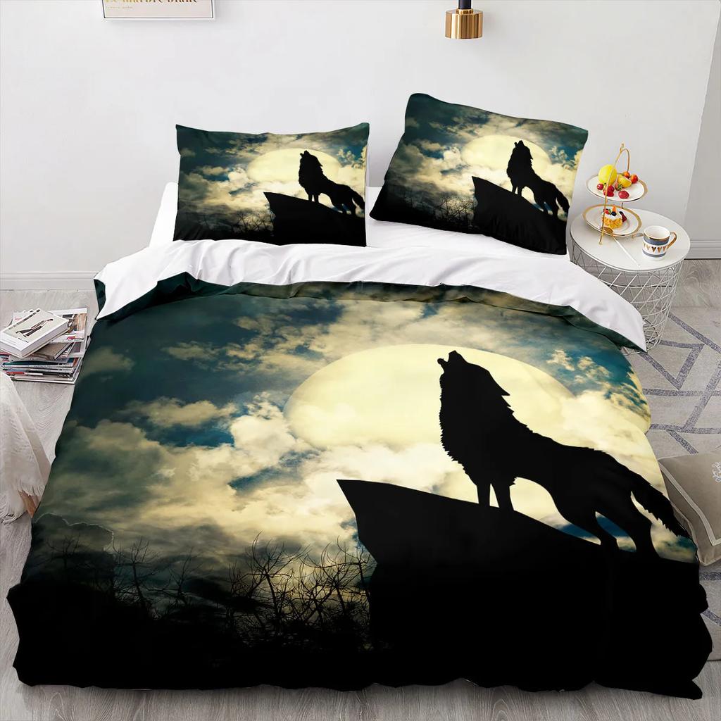 Wolf Duvet Cover King Queen Size Cool One-Eyed Lone Wolf Bedding Set For Teens Adults Wild Animal 2/3Pcs Polyester Quilt Cover