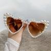 Heart Shape Large Frame with Pearl Sunglasses Women Men Fashion Sun Glasses Shades Vintage Retro UV400 Eyewear for Female