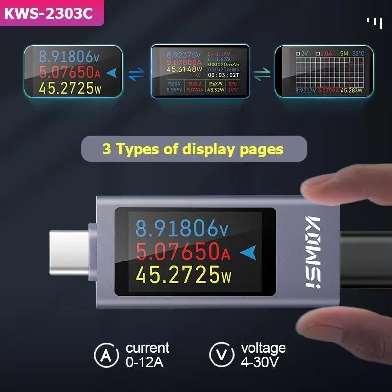 KWS-2302C USB Tester Voltmeter Ammeter Current Voltage Power Meter Current Tester Capacity Tester Cut-off Power Indicator